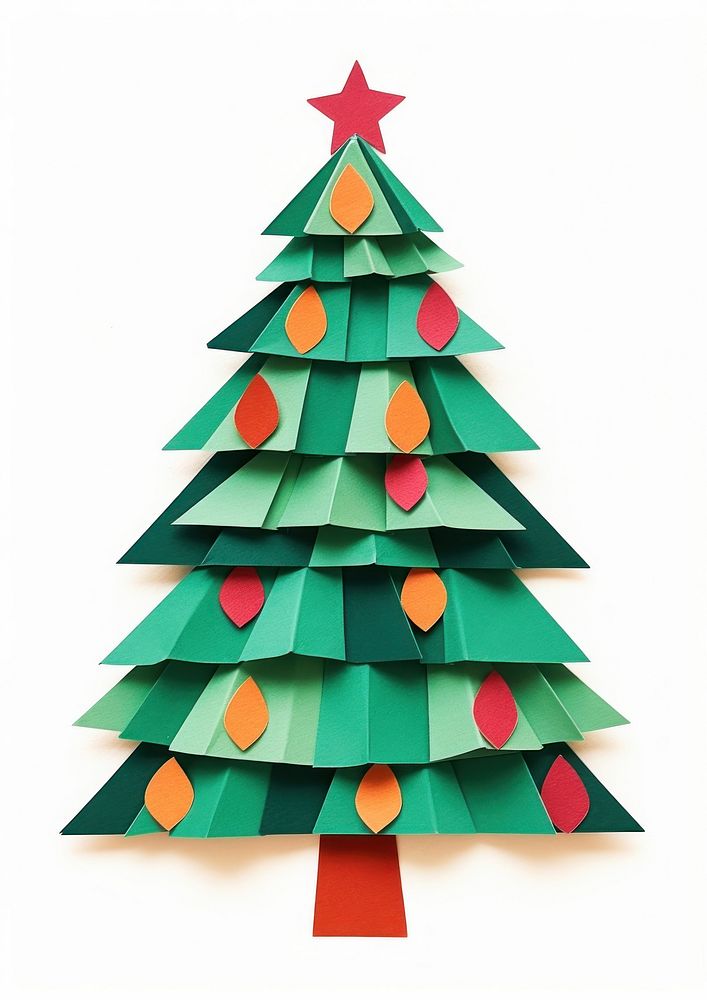 Color paper cutout illustration of a christmas tree white background celebration decoration.
