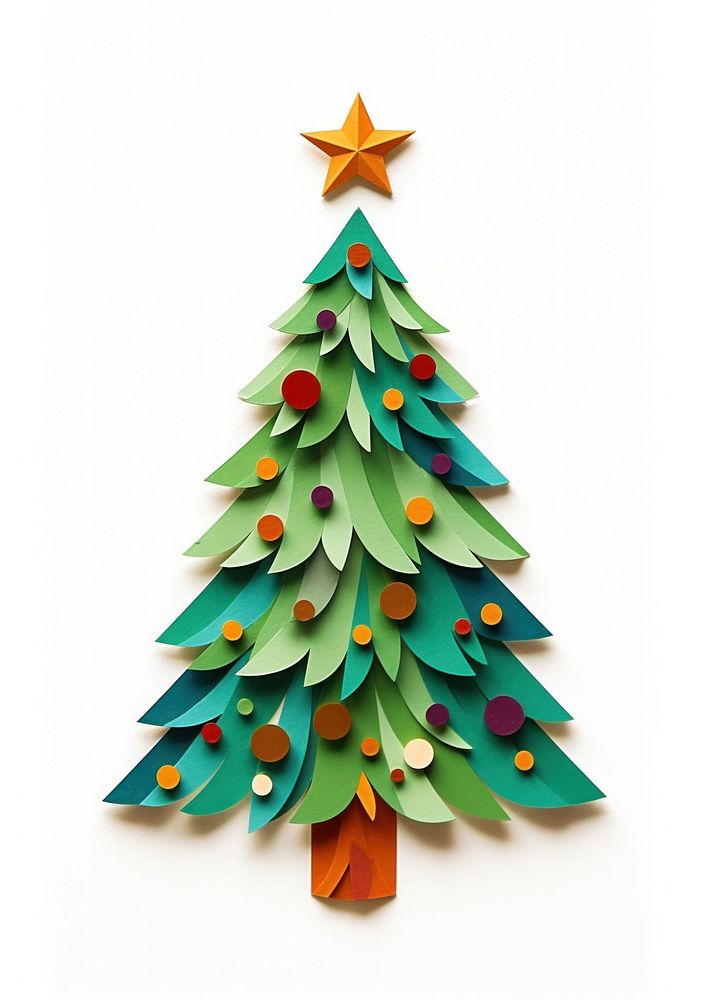 Color paper cutout illustration of a christmas tree white background celebration creativity.