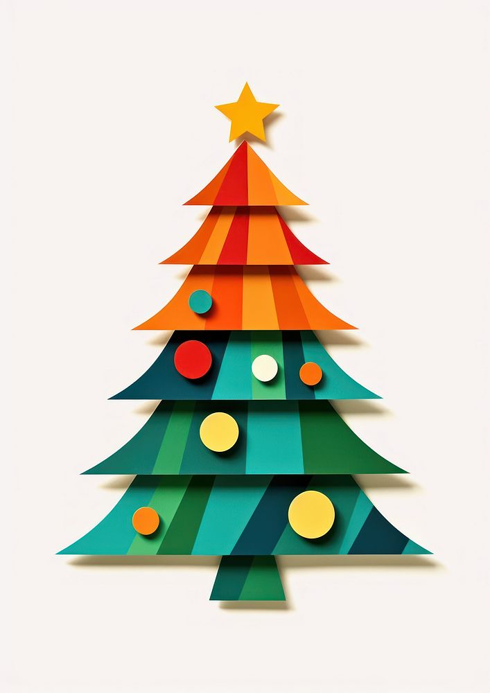Color paper cutout illustration of a christmas tree celebration creativity decoration.