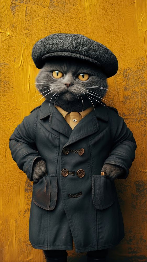 Chubby cat costuming wearing vincent van gogh surrealism wallpaper portrait animal mammal.