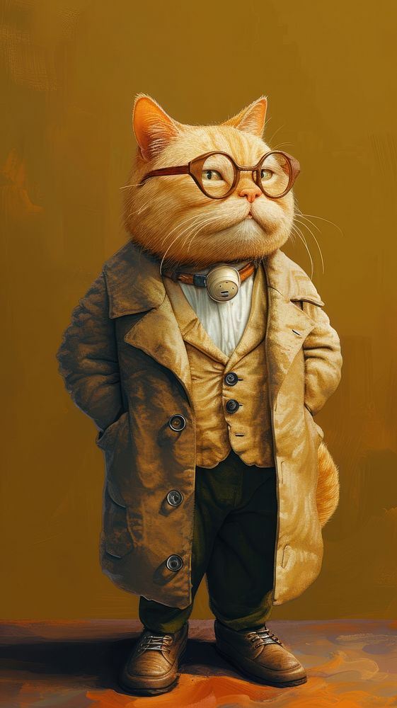 Chubby cat costuming wearing vincent van gogh surrealism wallpaper portrait glasses animal.