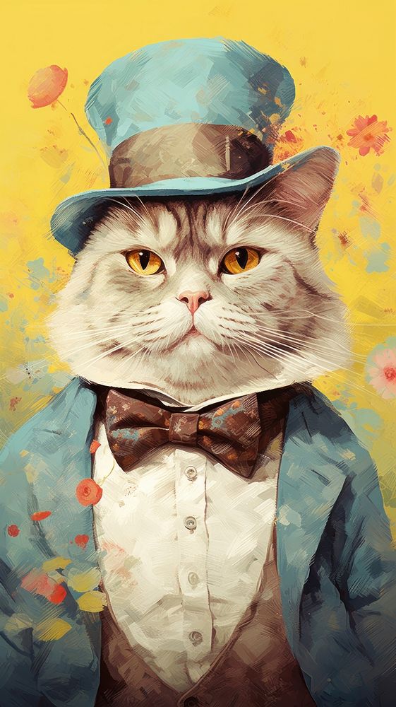 Illustration of chubby cat portrait animal painting.