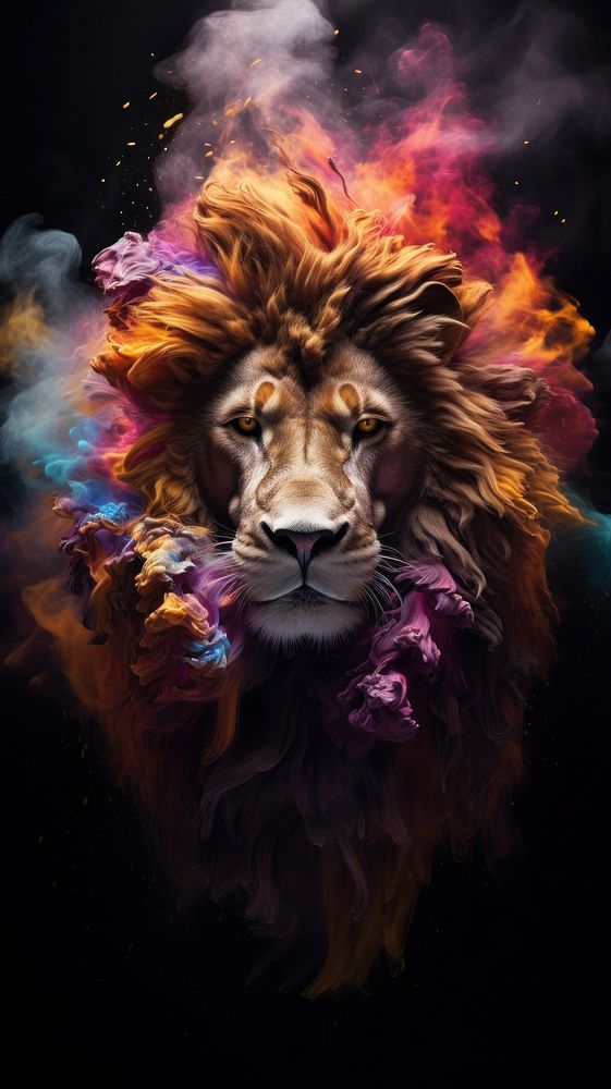 A detailed photograph of smoke figure in shape of lion motion mammal animal.