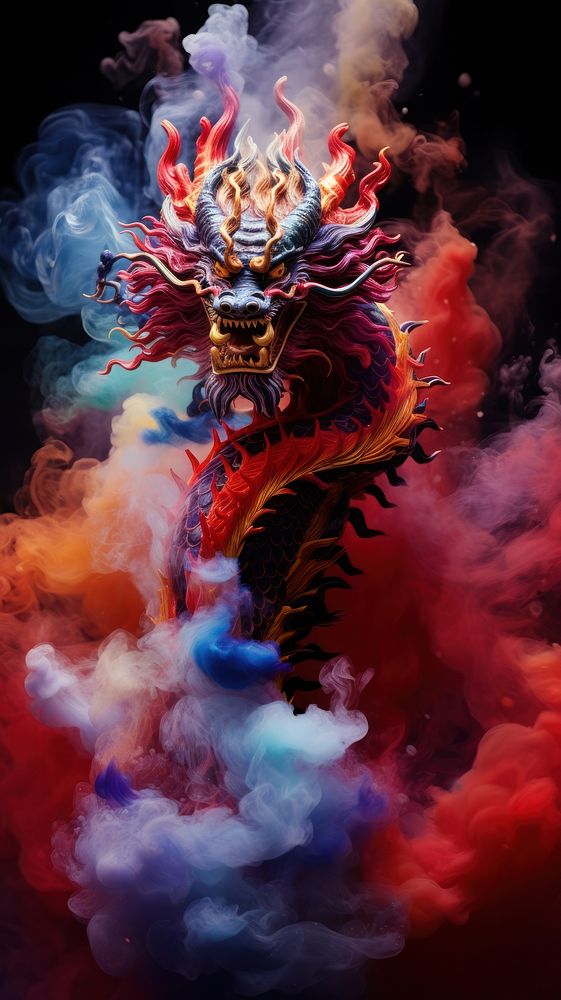 A detailed photograph of smoke figure in shape of chinese dragon representation spirituality celebration.