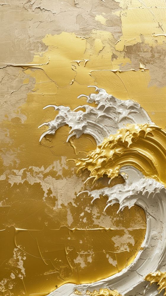 Gold wave pattern with some paint on it abstract wall architecture.