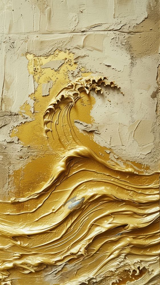 Gold wave pattern with some paint on it abstract wall backgrounds.