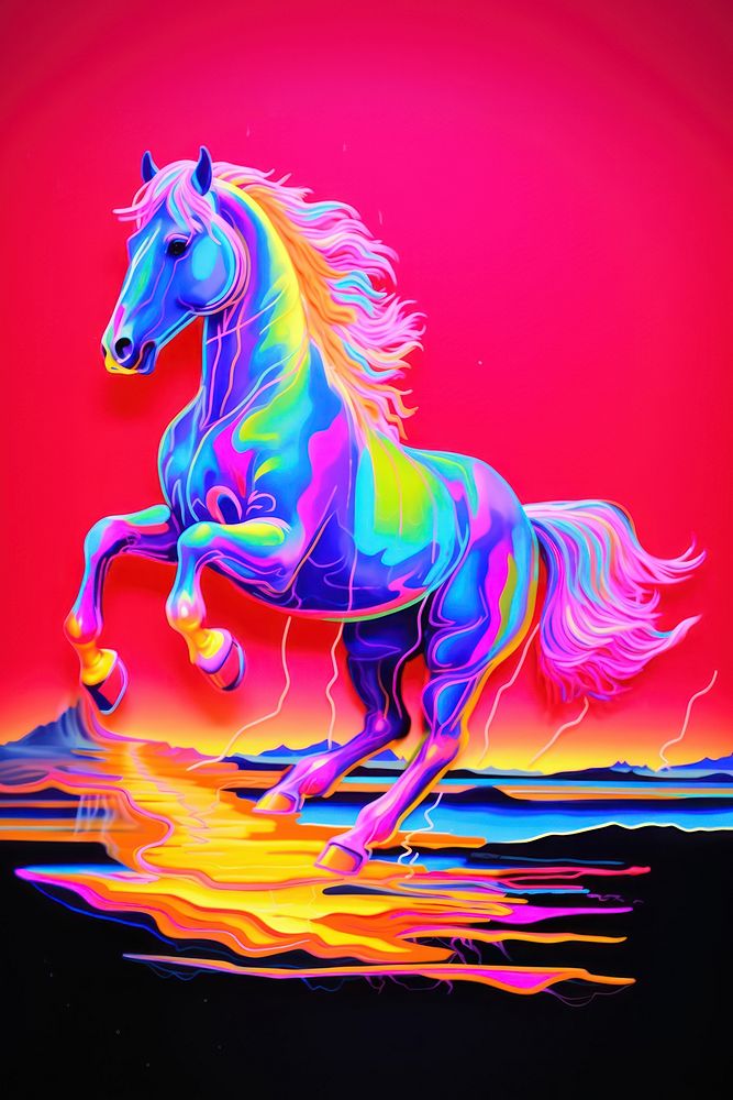 Black light oil painting of horse animal mammal purple.