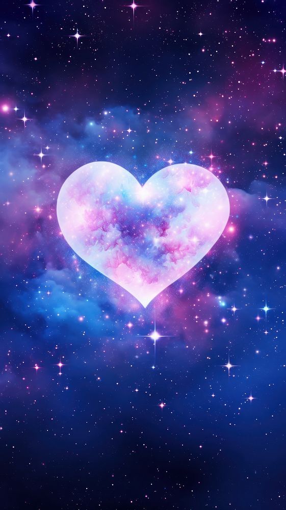 Galaxy wallpaper with bright heart in the sky star blue constellation.