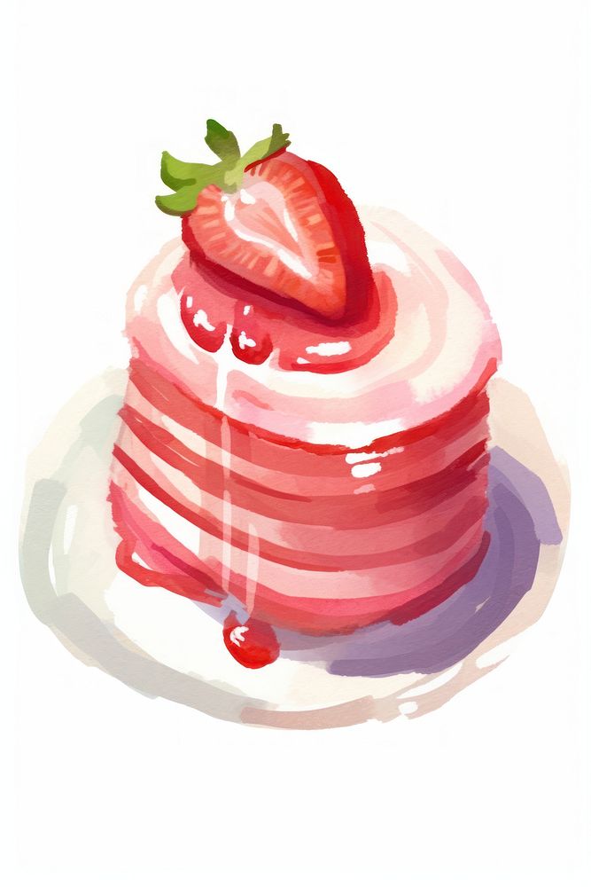 Digital paint illustration of cake strawberry dessert cream.