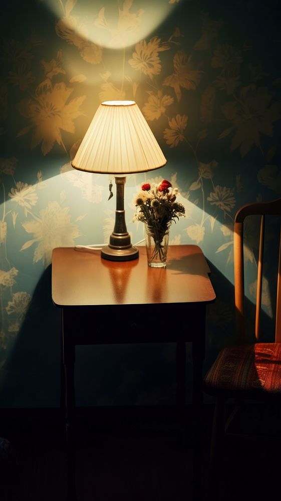 Table lampshade furniture wallpaper.
