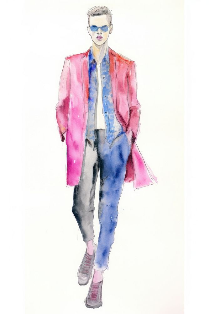 Man fashion model in the style of minimalist illustrator jacket adult coat.