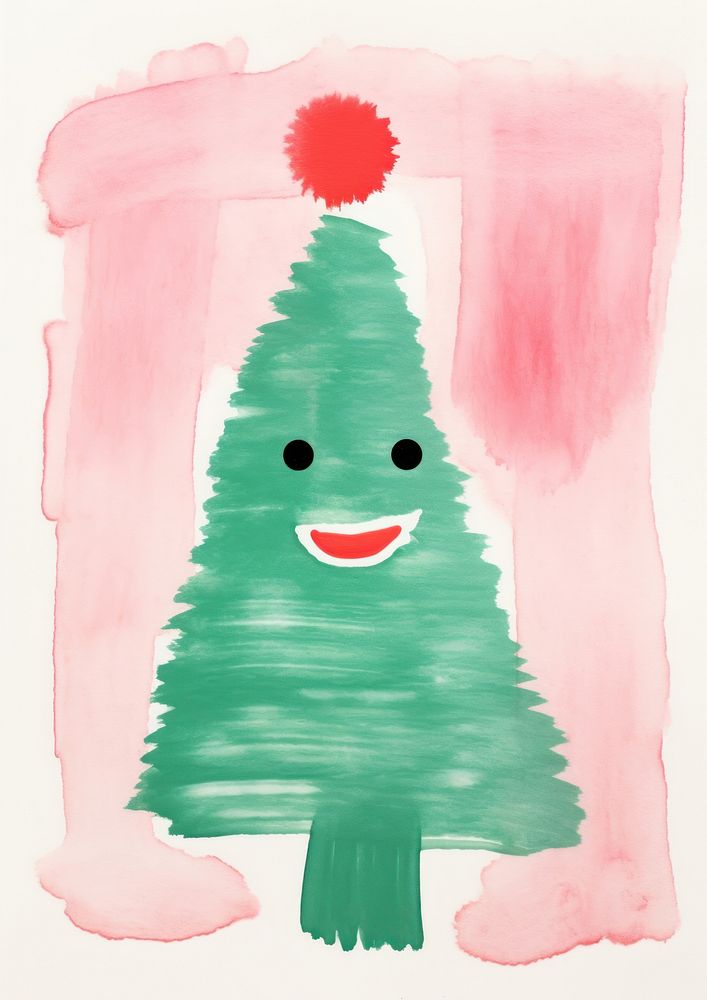 Risograph printing illustration minimal of a Christmas tree christmas art representation.
