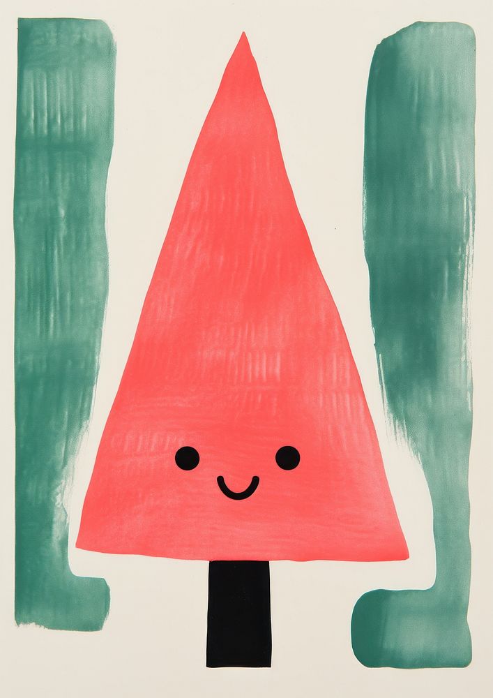 Risograph printing illustration minimal of a Christmas tree art painting anthropomorphic.