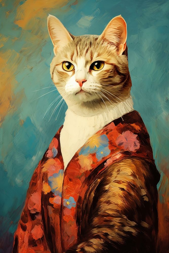 Cat costuming Mona Lisa painting animal art.