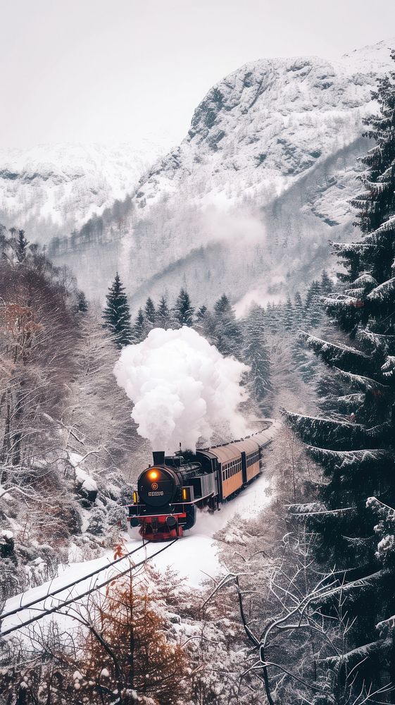 Nature train snow mountain.
