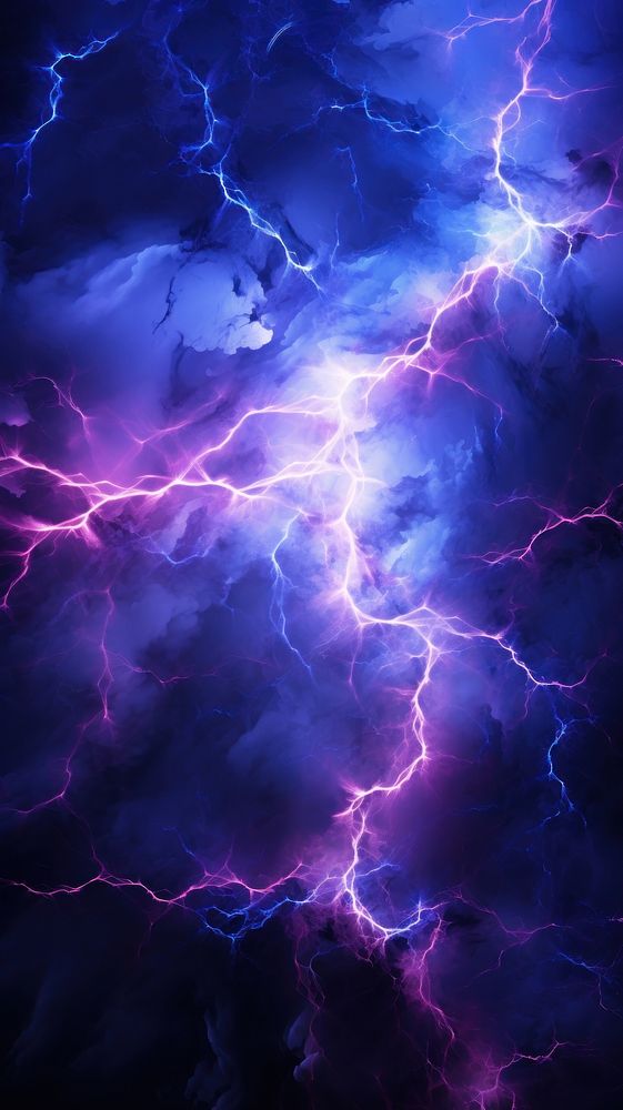 Blue and purple lightning bolt thunderstorm abstract outdoors.