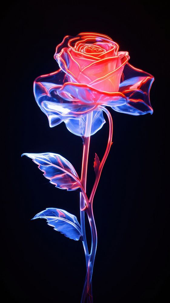 Photography of rose flower radiant silhouette light neon plant.