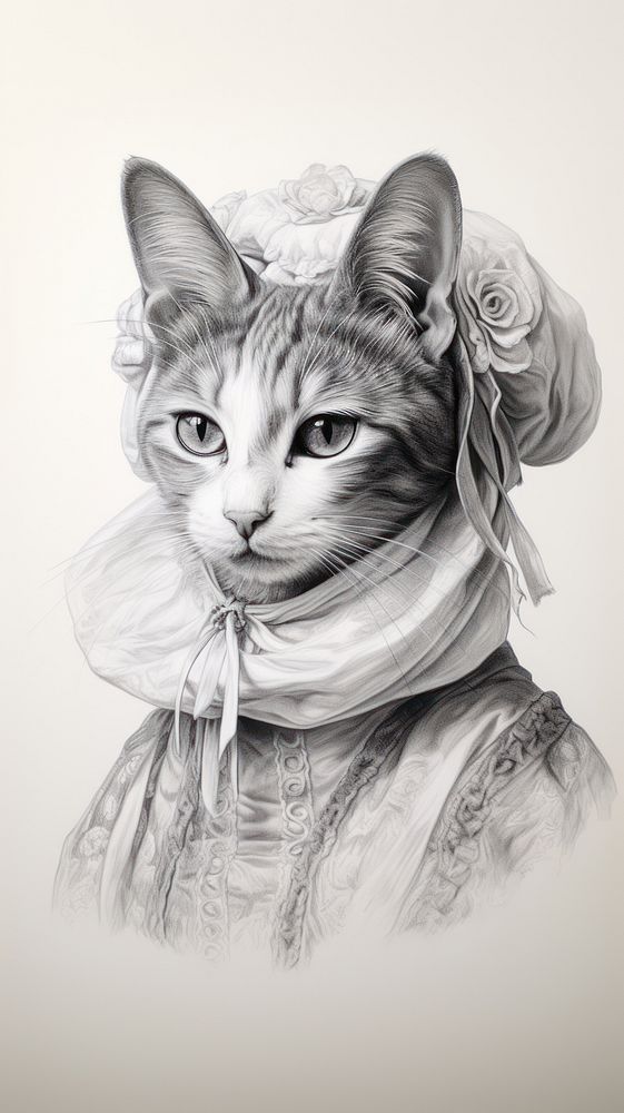 Vintage drawing of cat sketch portrait animal.