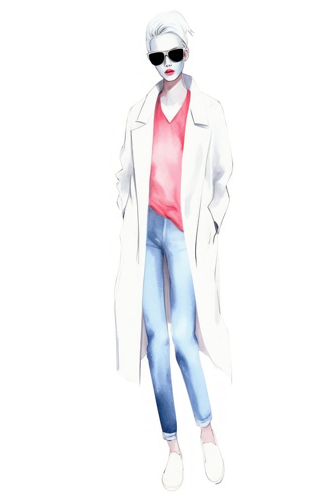 Woman fashion model in the style of minimalist illustrator overcoat glasses adult.