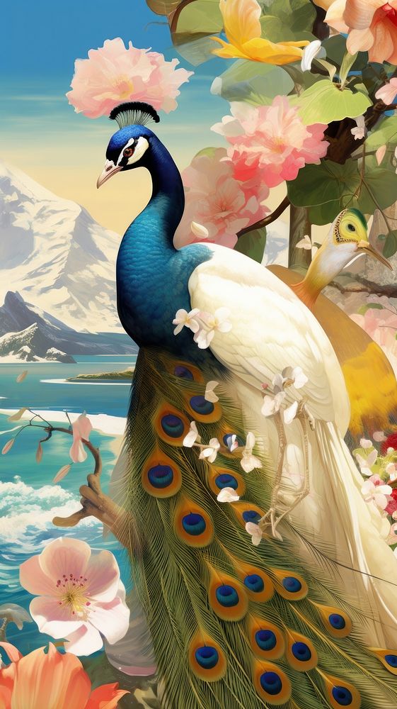 Painting peacock animal plant.