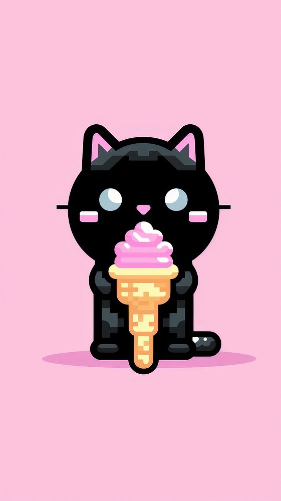 Kawaii black cat dessert eating cream.
