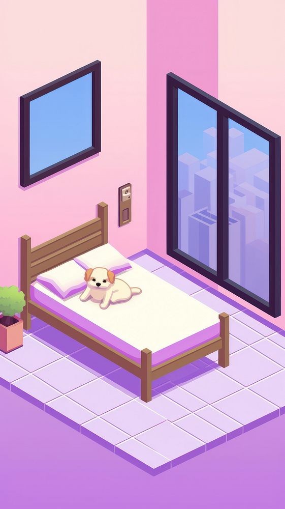 Dog sleeping in the cozy room furniture bedroom architecture.