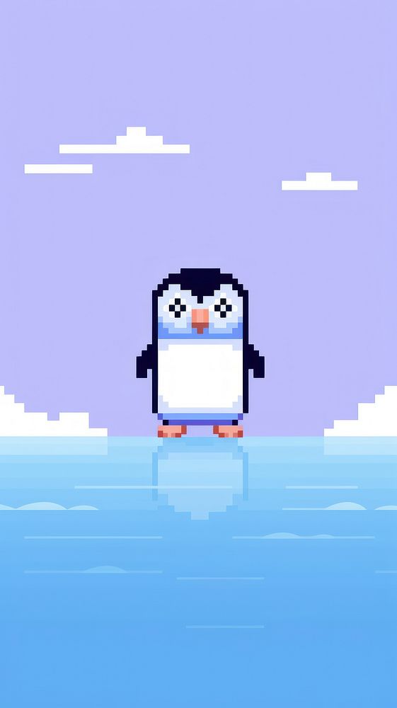 Kawaii penguin bird blackboard pixelated.