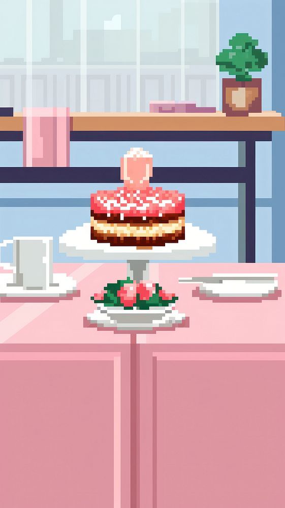 Kawaii strawberry cake dessert table food.