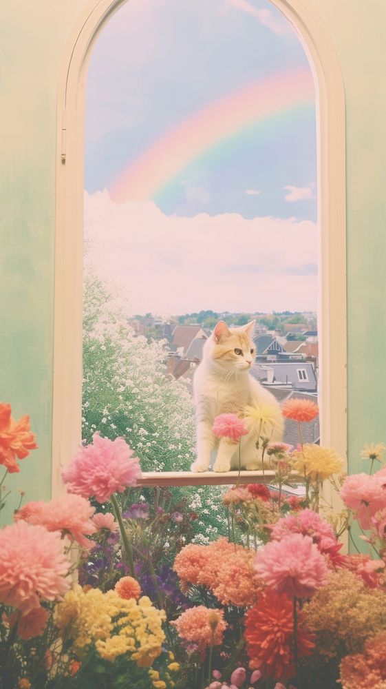 Rainbow flower window sky.