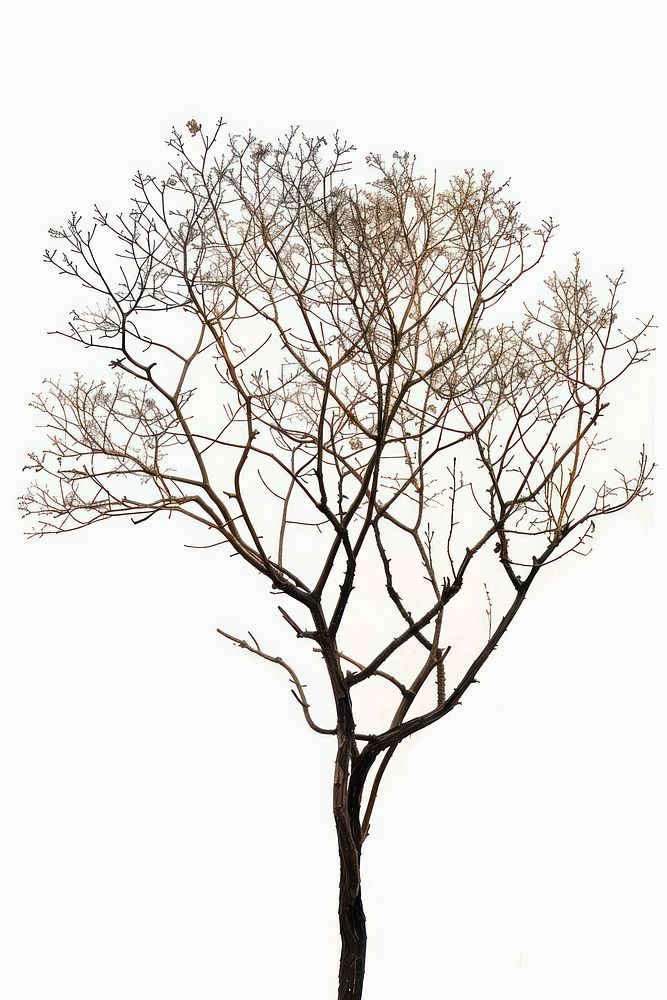 Real Pressed a vintage tree sketch plant white background.