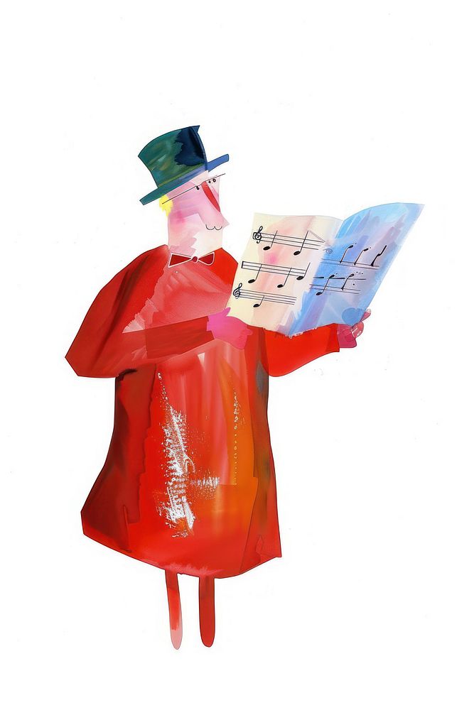 A conductor holding music sheet adult white background representation.