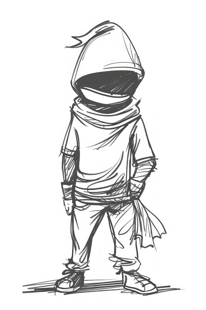 A thief drawing sketch white.