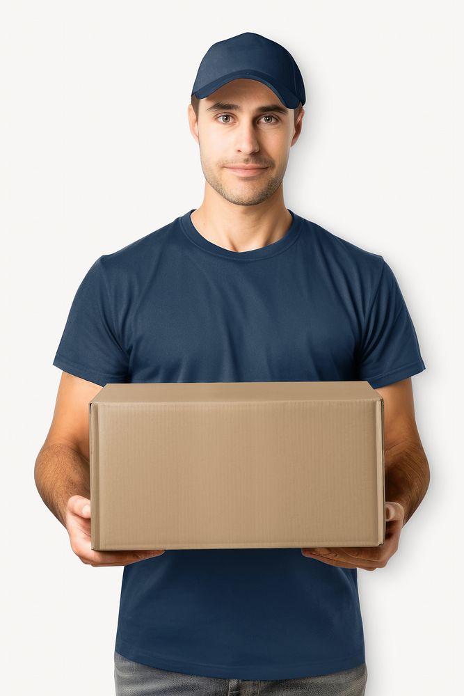 Delivery man carrying parcel box