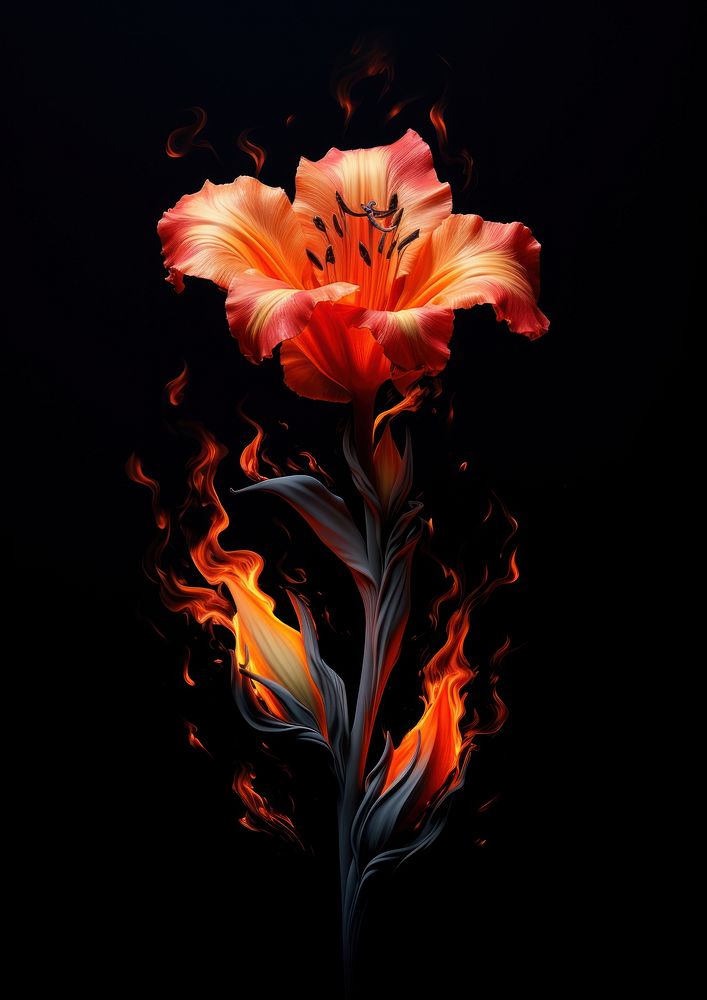 Wild flowers fire flame petal plant black background.