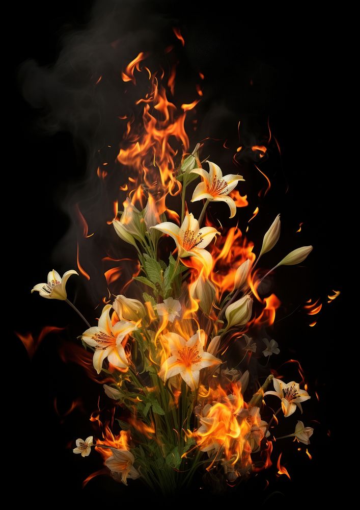 Wild flowers fire flame plant black background freshness.