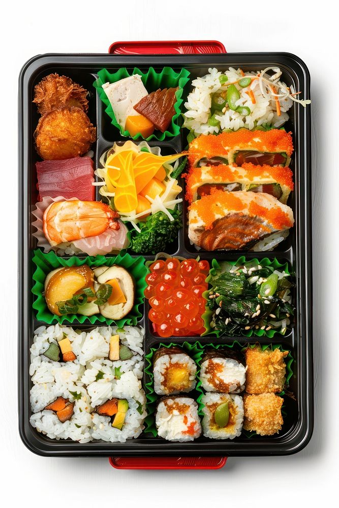 Cute japanese bento box sushi lunch meal.