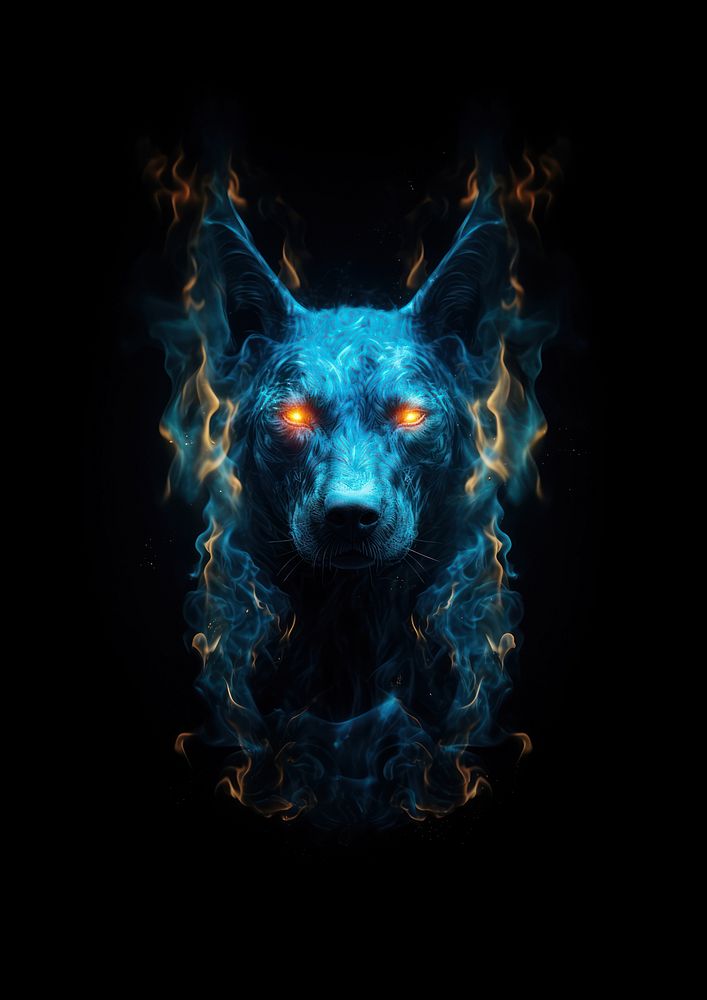 Blue dog fire flame animal mammal pet.