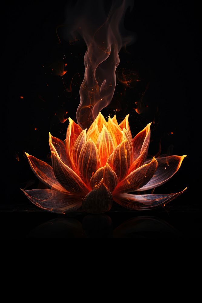 Lotus fire flame flower petal black background.