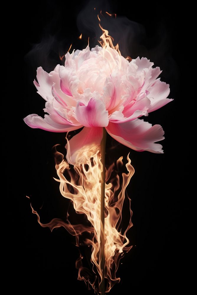Pink peony fire flame flower petal plant.