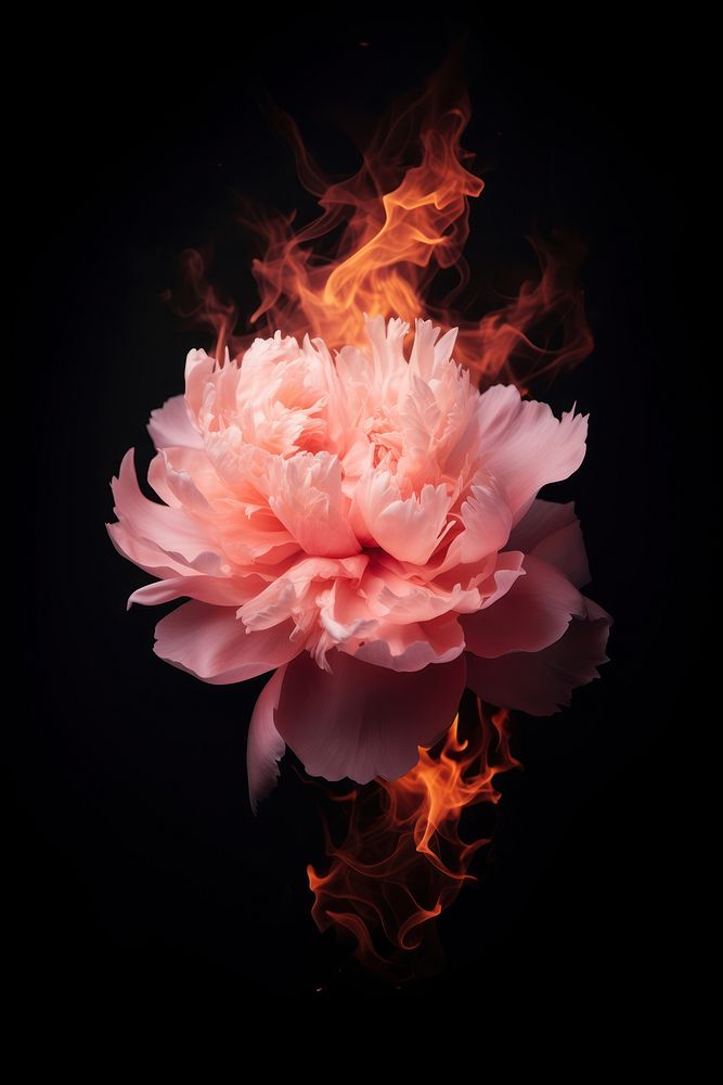 Pink peony fire flame flower petal plant.