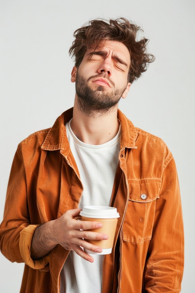 A Tired sleepy office man cup portrait coffee.