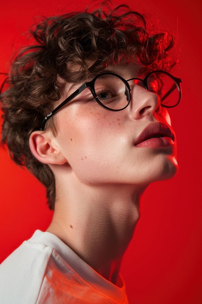 Modern self confidence LGBT portrait glasses red.
