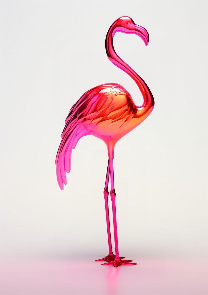 3d render of flamingo holographic glass color animal bird reflection.