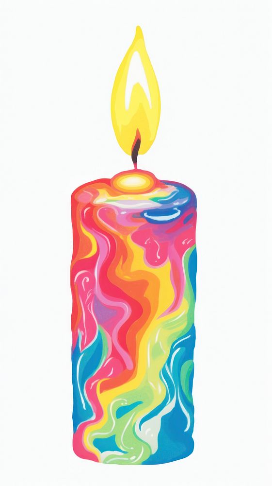 Candle Risograph style fire white background illuminated.