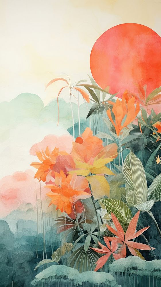 Tropical landscapes painting outdoors flower.