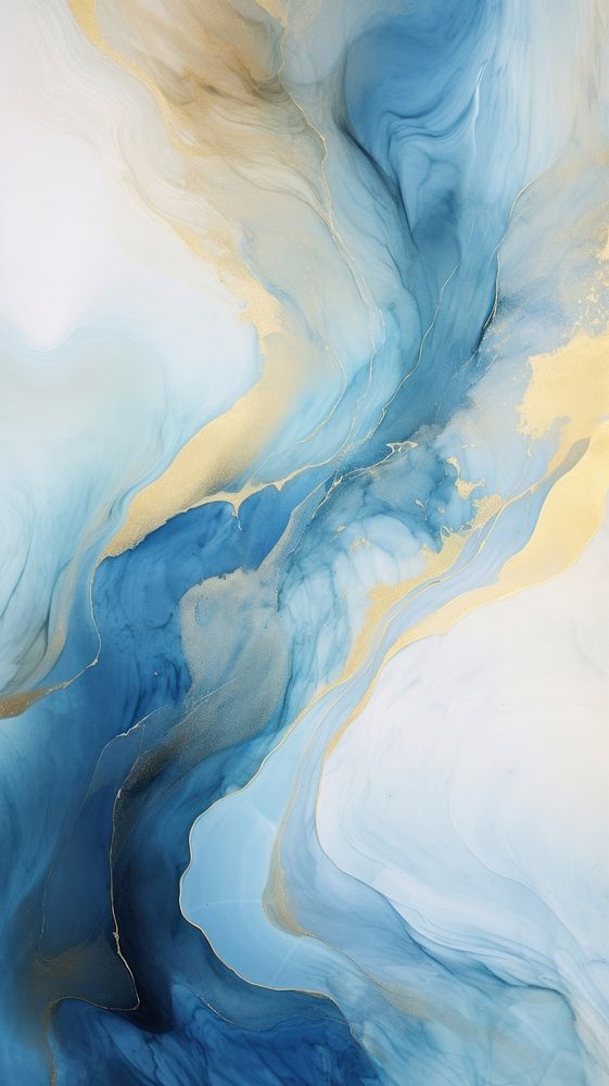 Blue and gold wave abstract painting nature.