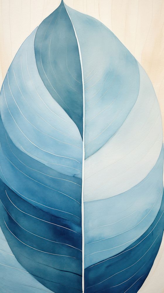Blue leaf abstract shape art.