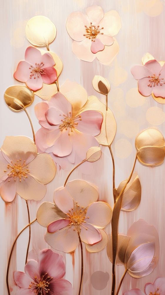 Gold and pink flowers wallpaper pattern petal plant.