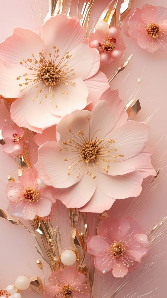 Gold and pink flowers wallpaper blossom petal plant.