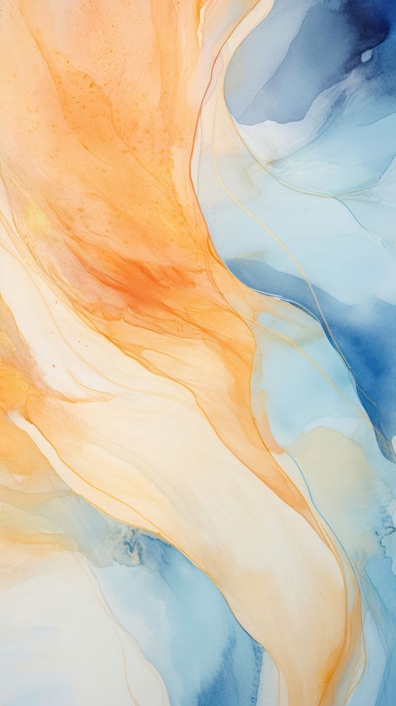 Orange color blue and gold wave abstract painting backgrounds.